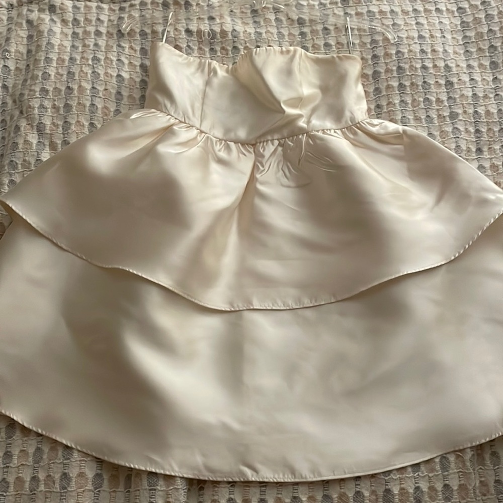 White satin layered ruffle dress